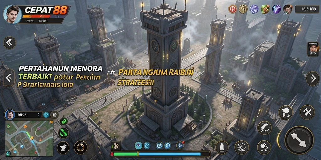 Tampilan gameplay seru dari menara dan musuh di CEPAT88.