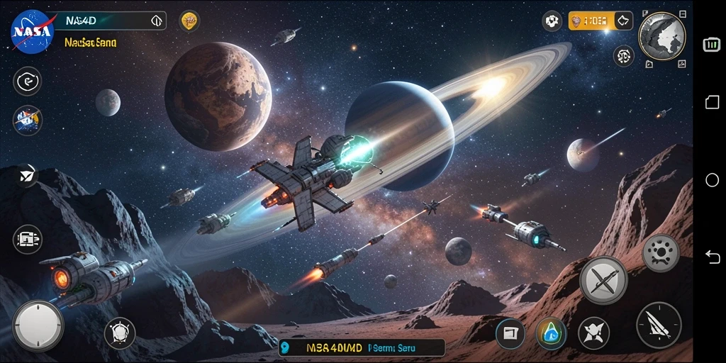 Screenshot gameplay NASA4D menampilkan aksi seru di luar angkasa.