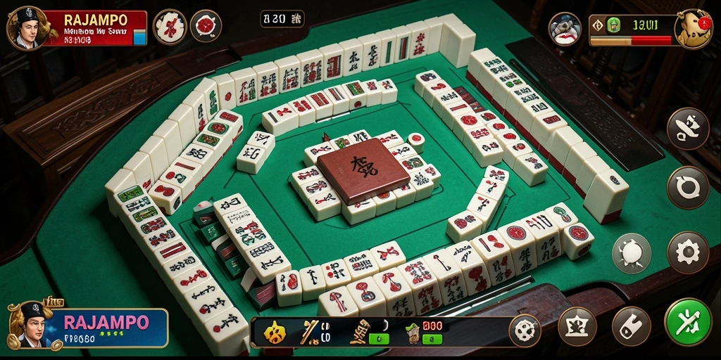 Tampilan menarik dari gameplay RAJAMPO dengan ubin Mahjong berwarna.