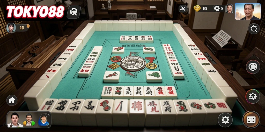 Tampilan gameplay <strong>TOKYO88</strong> dengan kepingan Mahjong berwarna-warni.